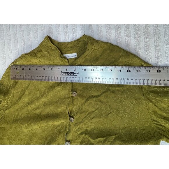 Bryn Walker Button Front Mandarin Collar Textured  Floral Blouse Small Green - Picture 10 of 10